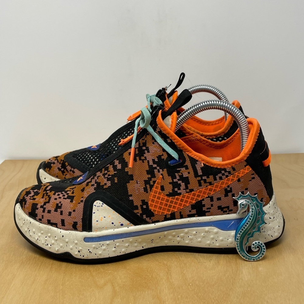 Nike PG4 Digi Camo Basketball Shoes Light Cream/Total Orange Size 8